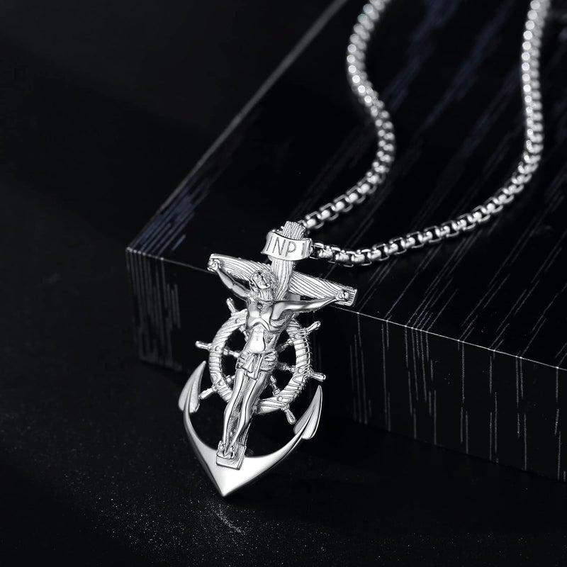 YA MI Mens Necklace, Anchor Pendant for Men Boys, 18K Gold Plated 316L Stainless Steel Jewelry Gifts for Father's Day - Image 3